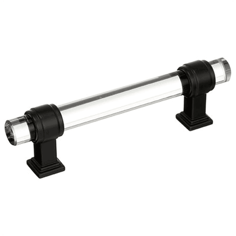 Amerock 3-3/4" Glacio Glass Door Pull in Clear/Black Bronze on Cabinet with Glass Doors