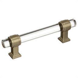 Amerock 3-3/4" Glacio Glass Door Pull in Clear/Golden Champagne on White Background