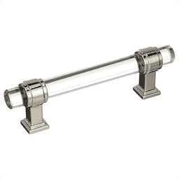 Amerock 3-3/4" Cabinet Handle in Clear Glass and Nickel