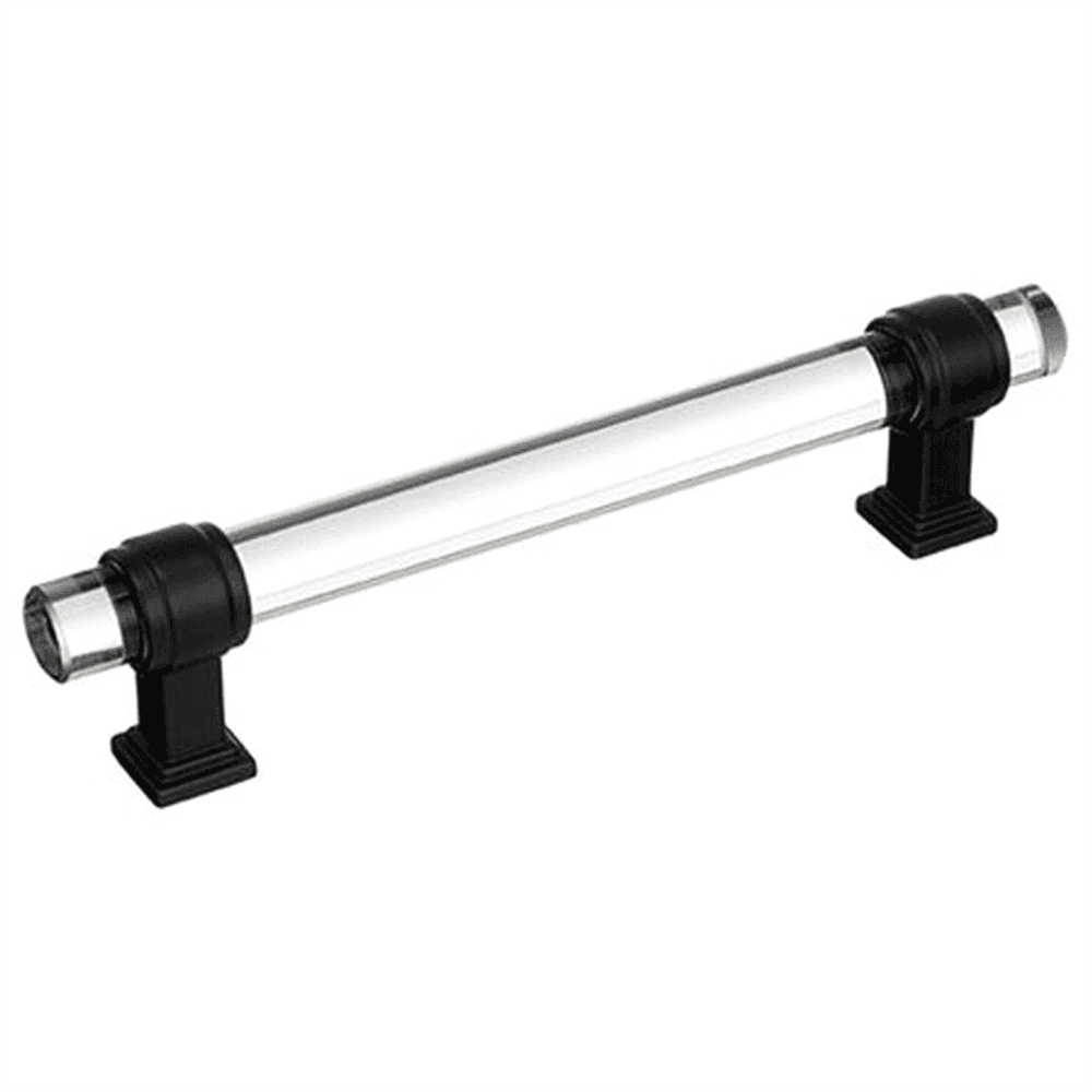 Amerock 5-1/16" Glacio Glass Door Pull in Clear/Black Bronze on White Cabinet