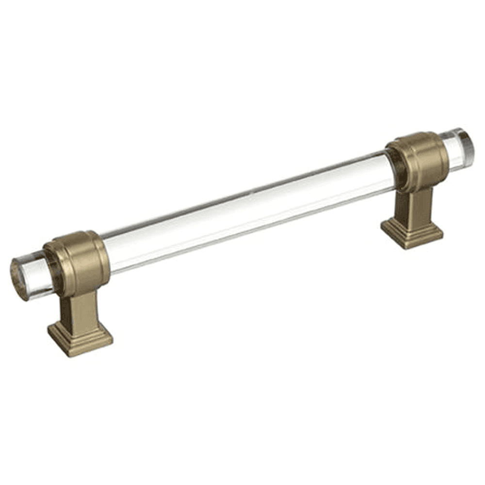 Amerock's 5-1/16" Glacio glass door pull in clear and golden champagne