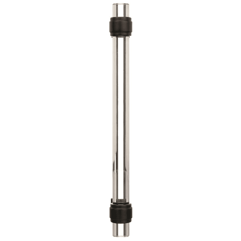 Amerock Glass Door Pull in Clear/Black Bronze on wood cabinet with modern decor