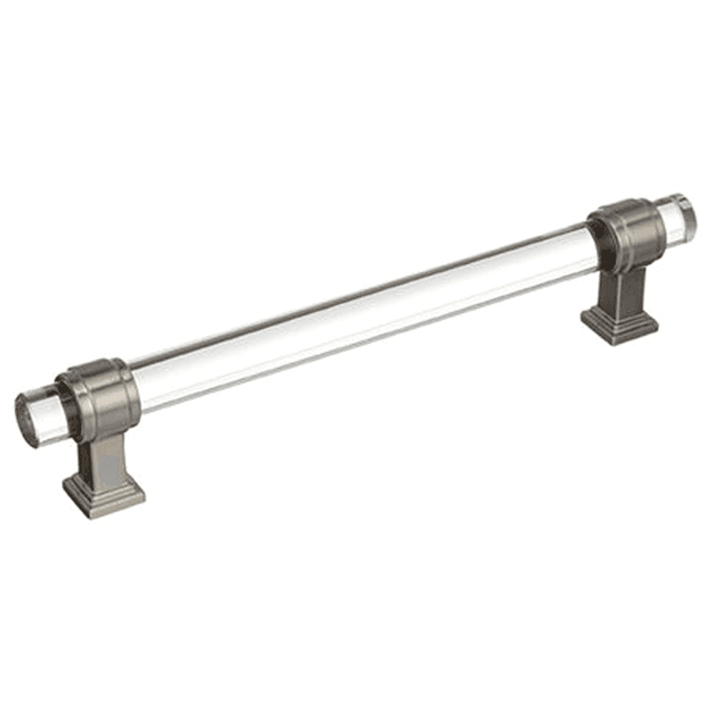 Amerock Glacio clear glass door pull in satin nickel finish for 6-5/16 inch doors