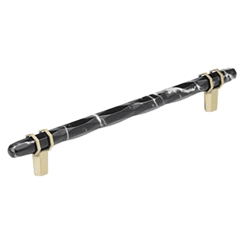 8" Carrione Cabinet Pull, Marble Black/Golden Champagne Main - Image