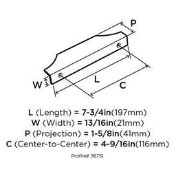 4-9/16&quot; Extent Edge Pull, Black Chrome Alt 2 - Image