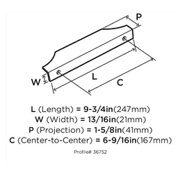 6-9/16&quot; Extent Edge Pull, Black Chrome Alt 2 - Image