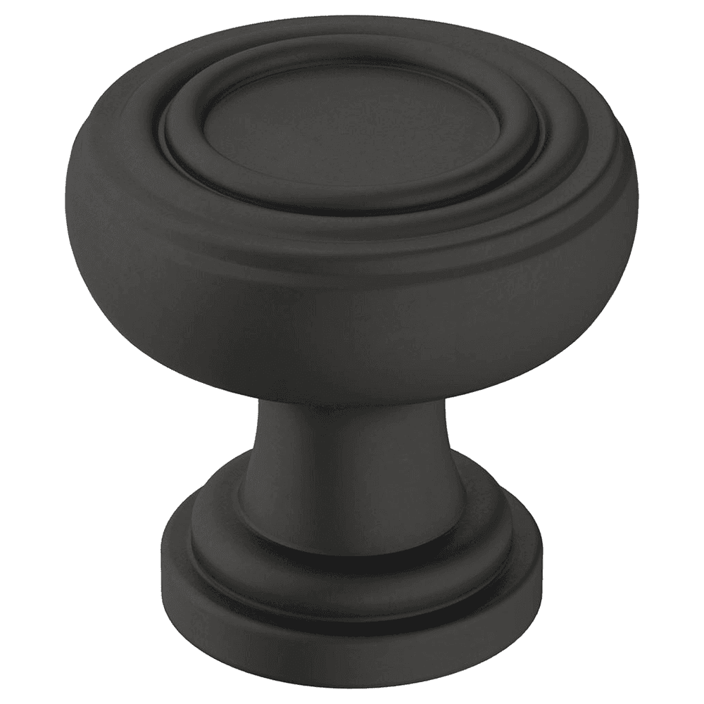 Amerock Ville 1-1/8" Matte Black Mushroom Cabinet Knob on Black Cabinet Door