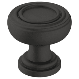 Amerock Ville 1-1/8" Matte Black Mushroom Cabinet Knob on Black Cabinet Door
