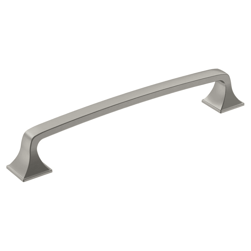 Amerock Ville Handle Pull in Satin Nickel finish on black cabinet door