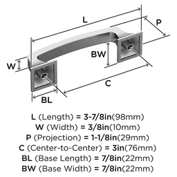76mm Ville Cabinet Pull, Polished Chrome Alt 1 - Image