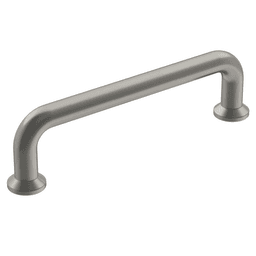 Amerock Factor Collection Handle Pull in Satin Nickel finish on wooden cabinet