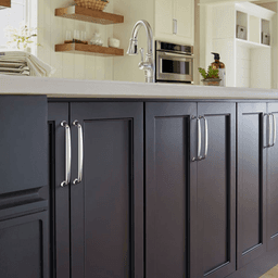 Amerock Renown Cabinet Pull, Polished Chrome, in use on kitchen cabinets