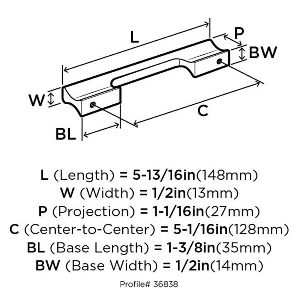 Streamlined surfaces in Amerock Status 128mm Cabinet Pull