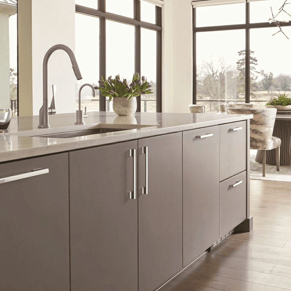 Amerock's Status Collection 224mm Satin Nickel Cabinet Pull with Clean Lines and Subtle Beauty