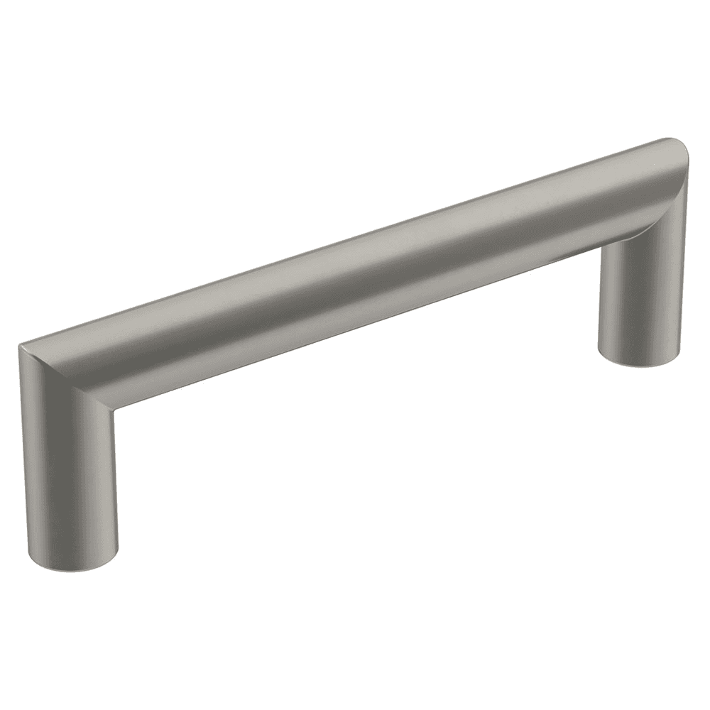 Amerock Revolve Handle Pull in Satin Nickel on Black Background