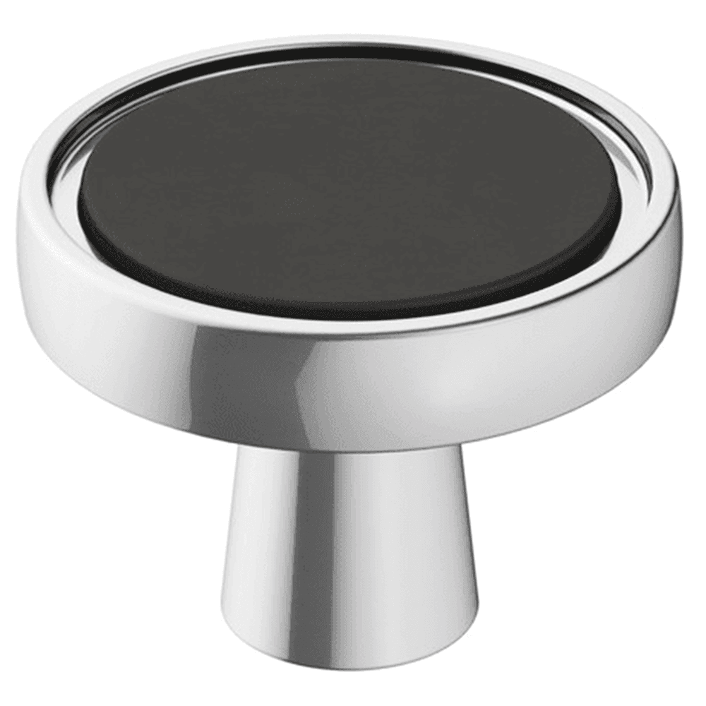 Amerock Destine Mushroom Knob in Polished Chrome/Matte Black Finish on Black Background