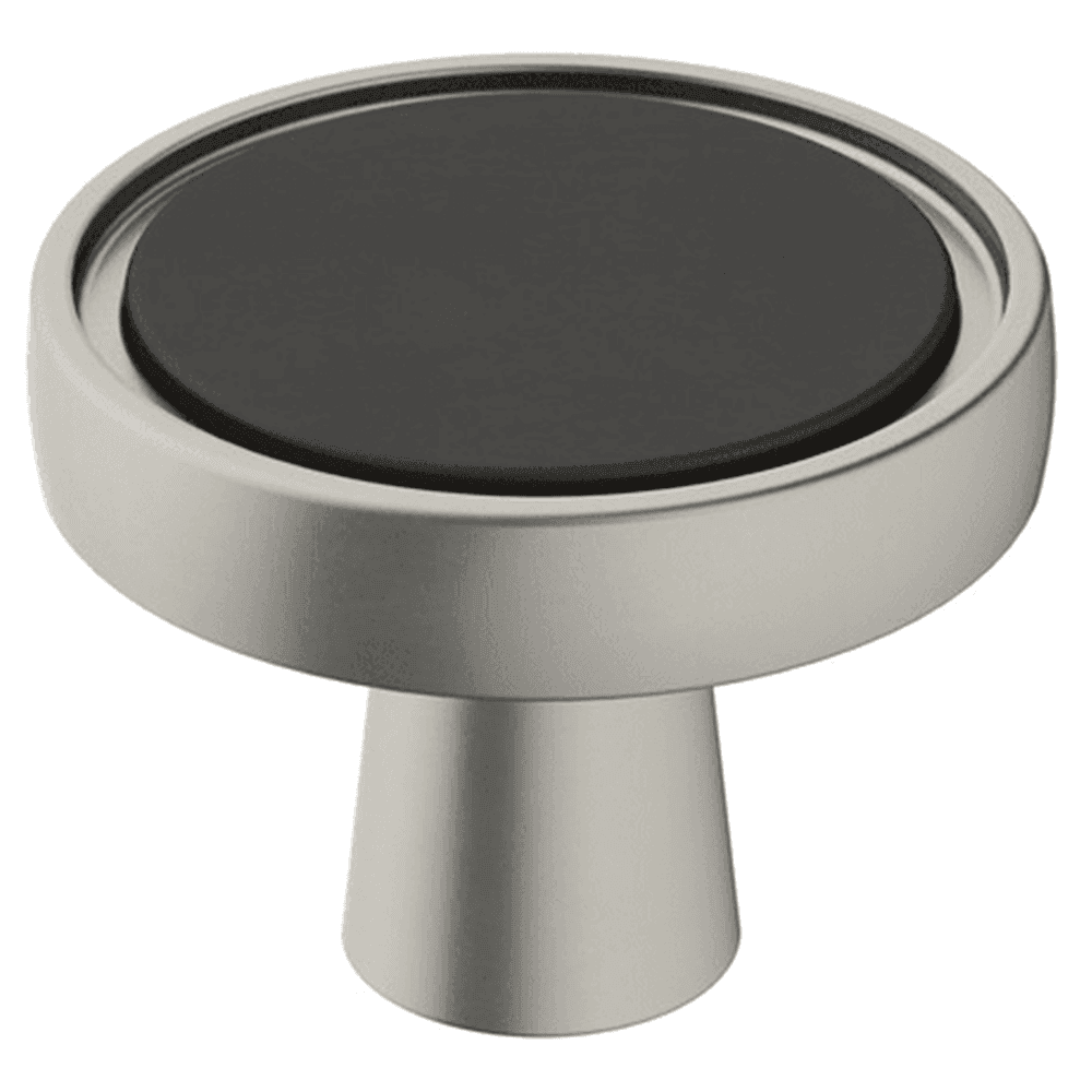 Amerock Destine Mushroom Knob in Satin Nickel/Matte Black Finish on Black Background