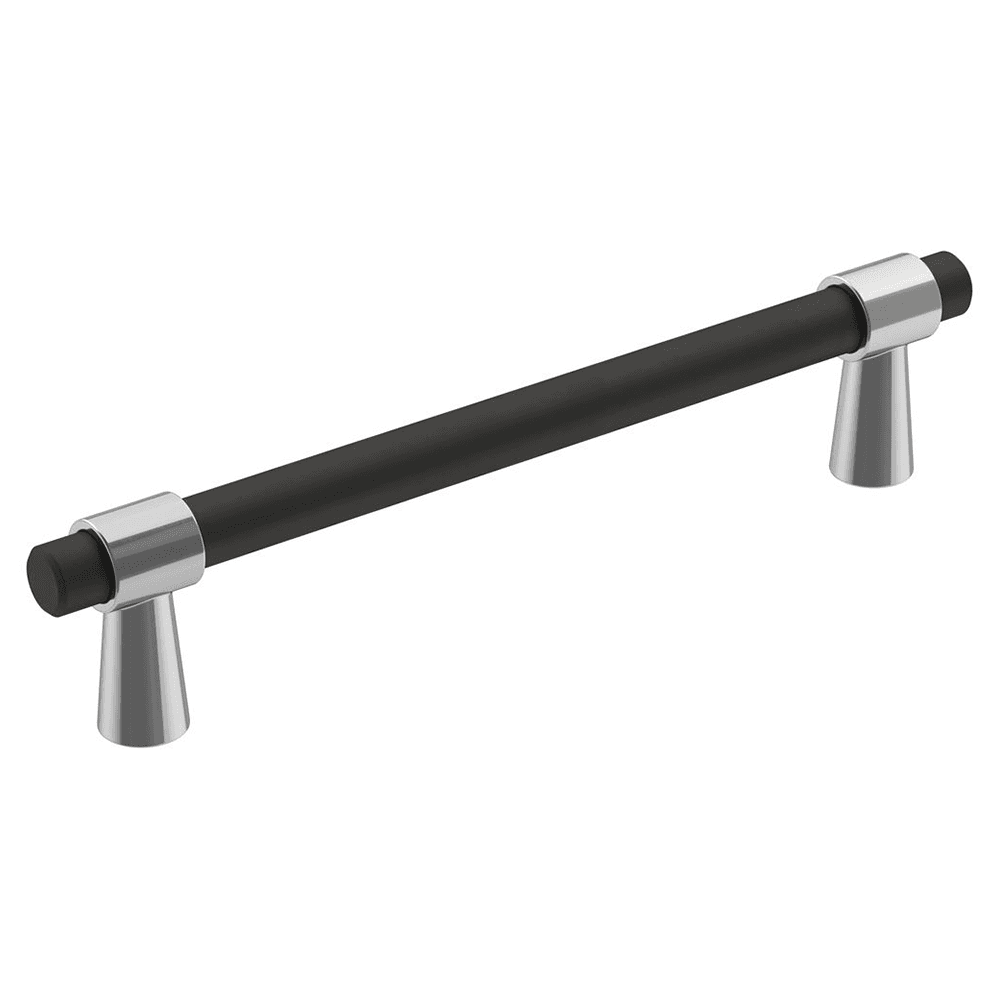 128mm Mergence Bar Pull, Matte Black/Polished Chrome - Front View