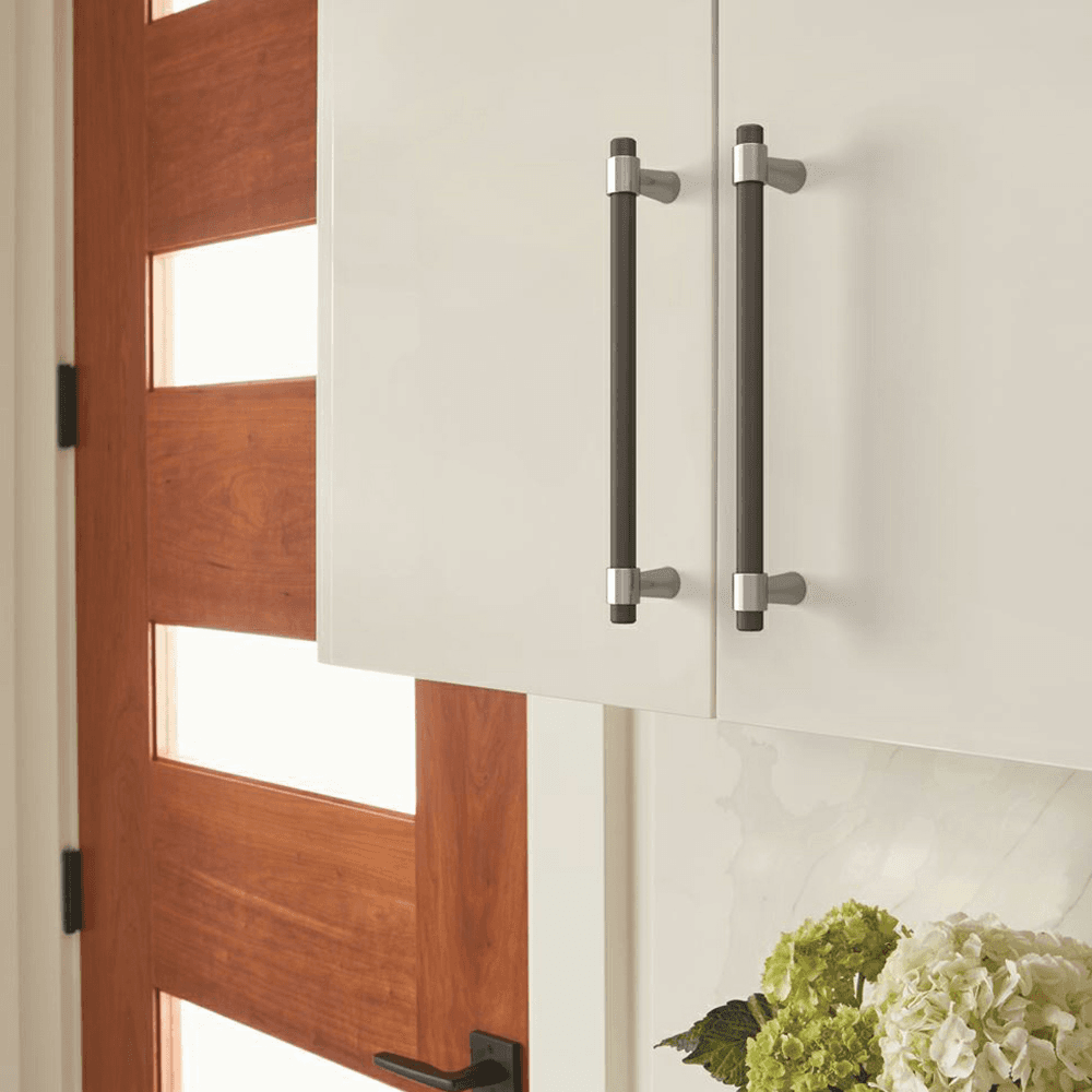 Modern split-finish design of Amerock Mergence collection