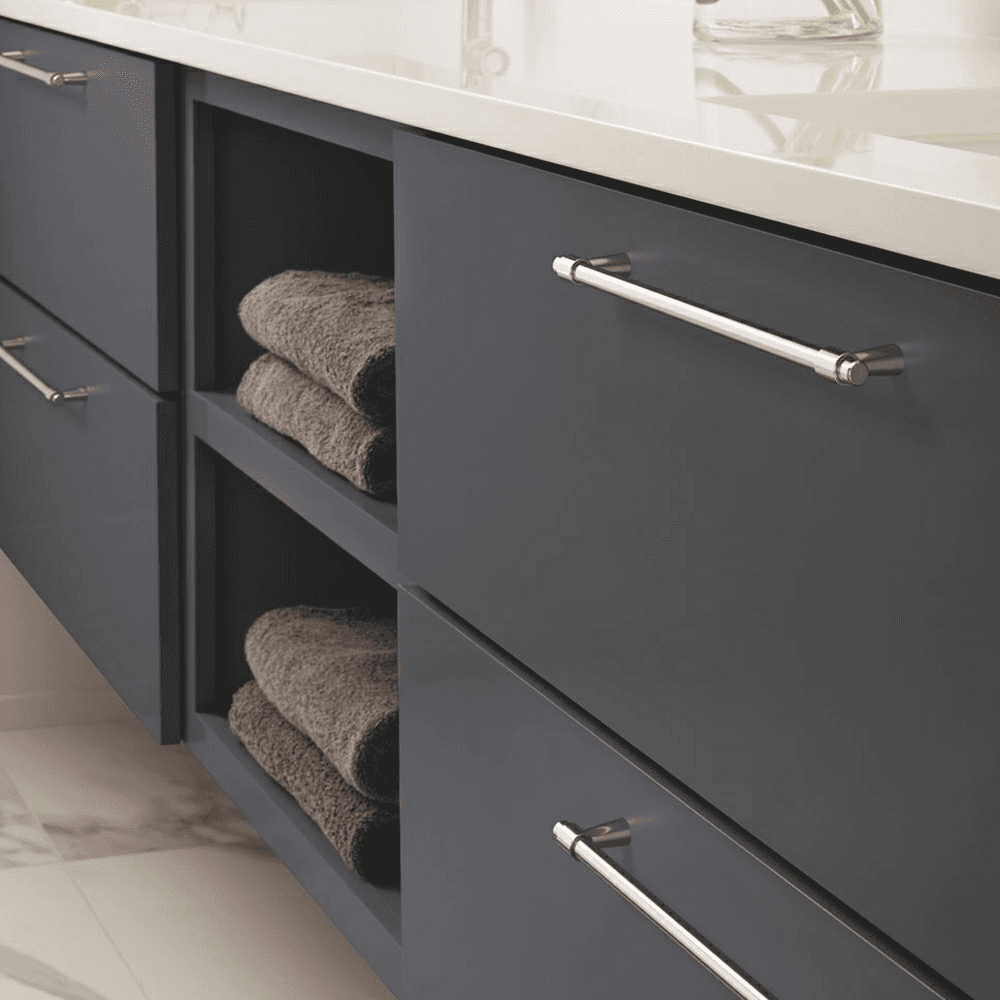 Amerock Destine Collection Bar Pull, Matte Black on Beige Background