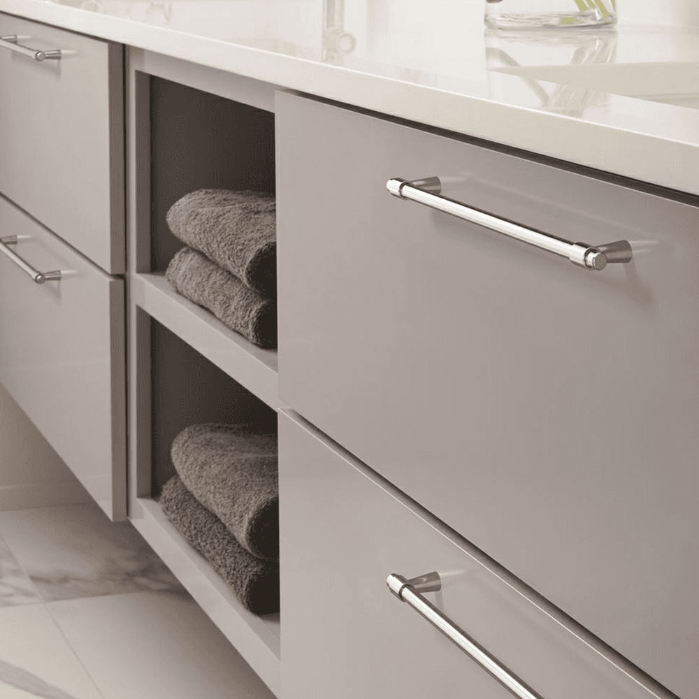 Contemporary Amerock Destine Bar Pull, Matte Black on Cream Background