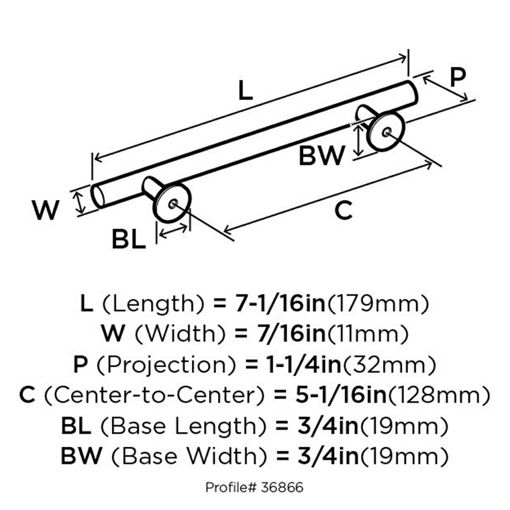 Satin Nickel Radius Bar Pull by Amerock - 96mm center-to-center