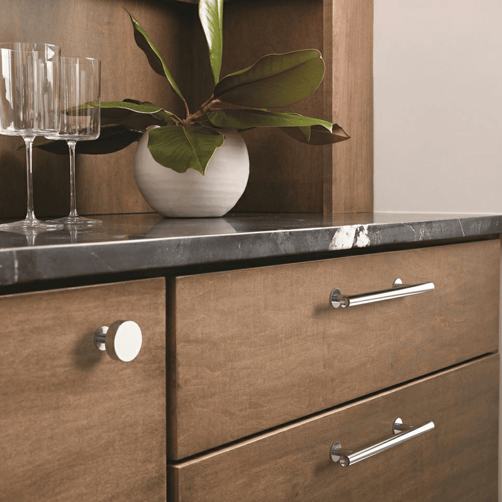 Amerock Radius Collection Bar Pull in Matte Black on Gray Cabinet