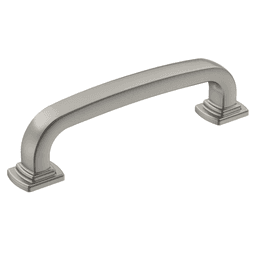 Amerock Surpass satin nickel handle pull on black cabinet door