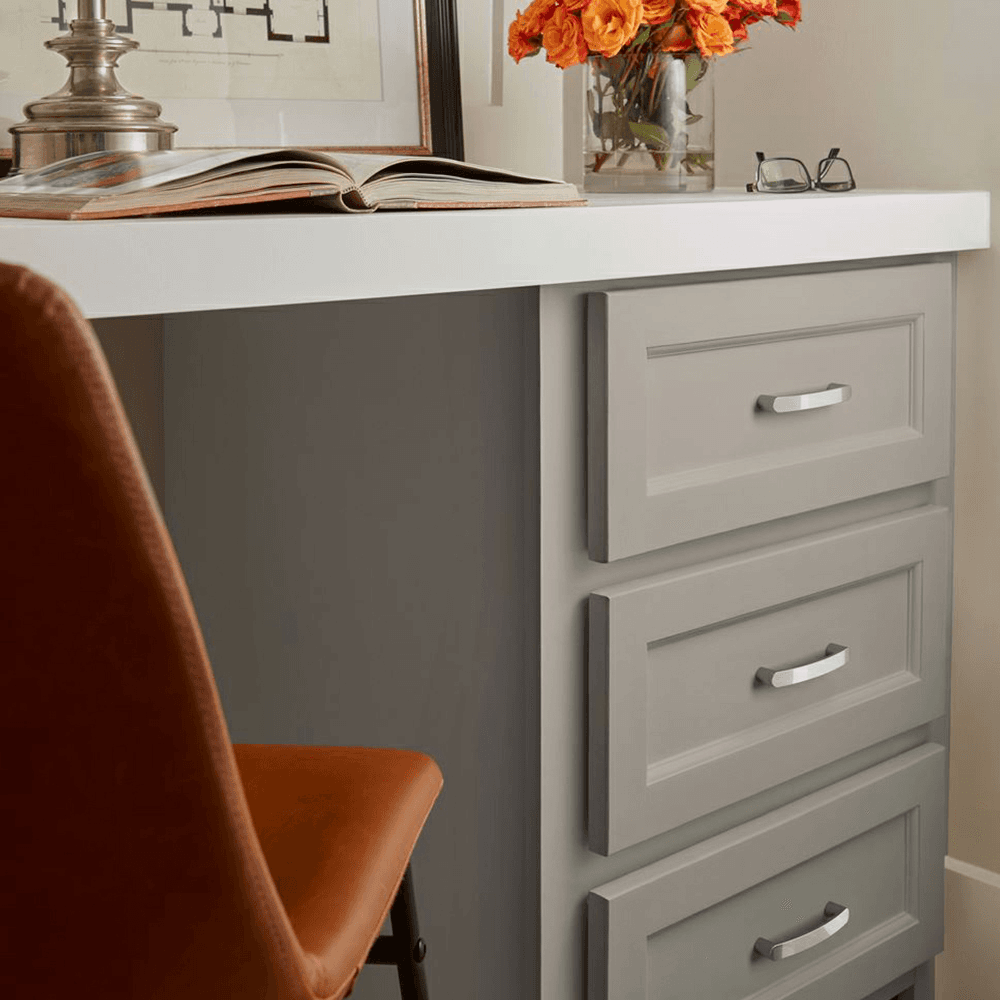 Contemporary Amerock Rift Handle Pull in Polished Chrome on Gray Background