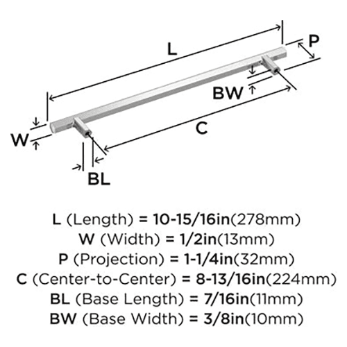 8-13/16" Caliber Cabinet Pull, Polished Nickel Alt 2 - Image
