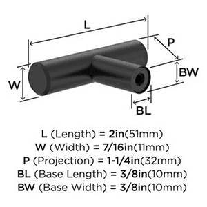 2" Bar Pulls Hollow Cabinet T-Knob, Matte Black Alt 2 - Image