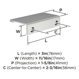2-3/16" Streamline II Cabinet Edge Pull, Satin Nickel Alt 3 - Image