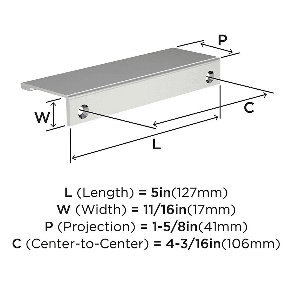 4-3/16" Streamline II Cabinet Edge Pull, Satin Nickel Alt 3 - Image