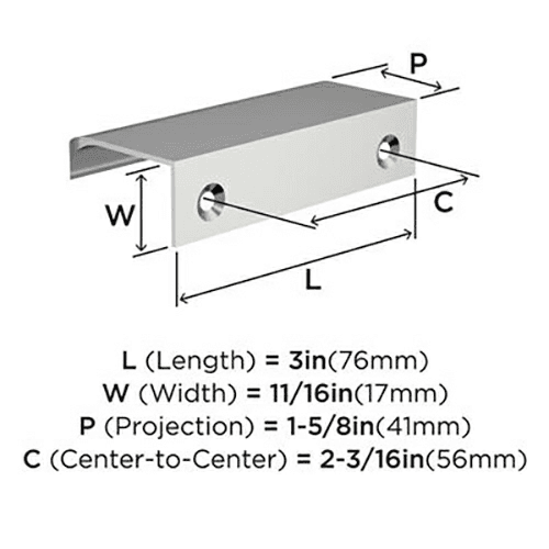 2-3/16" Streamline Tab Edge Pull, Polished Chrome Alt 2 - Image