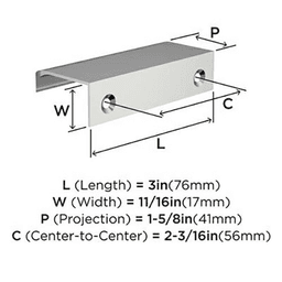 2-3/16" Streamline Tab Edge Pull, Polished Chrome Alt 2 - Image