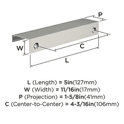 4-3/16" Streamline Tab Edge Pull, Satin Nickel Alt 2 - Image