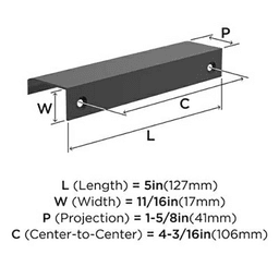 4-3/16" Streamline Tab Edge Pull, Matte Black Alt 2 - Image