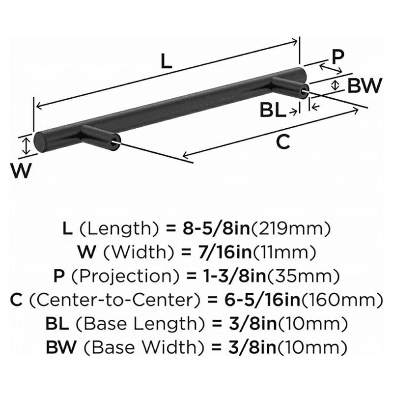 6-5/16" Bar Pulls Hollow Cabinet Pull, Matte Black Alt 2 - Image