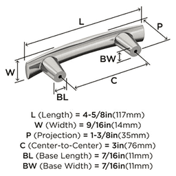 3" Willow Cabinet Pull, Polished Chrome Alt 1 - Image