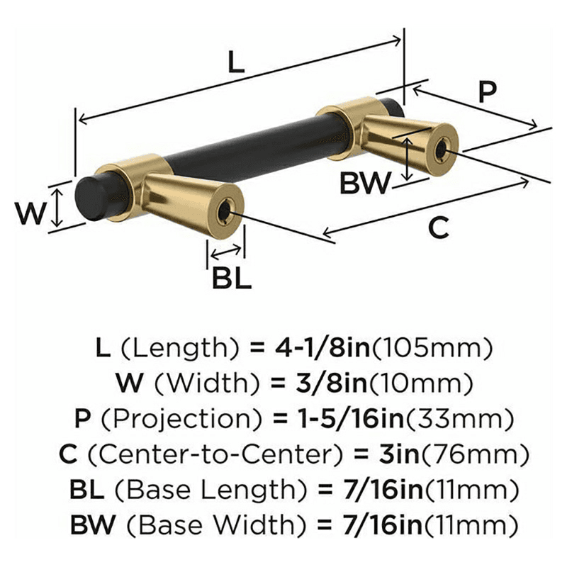 3" Mergence Cabinet Pull, Matte Black/Champagne Bronze Alt 2 - Image
