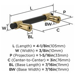 3" Mergence Cabinet Pull, Matte Black/Champagne Bronze Alt 2 - Image