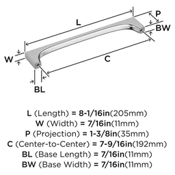 192mm Merced Cabinet Pull, Polished Chrome Alt 1 - Image