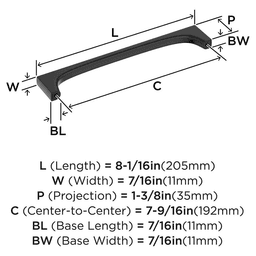 192mm Merced Cabinet Pull, Matte Black Alt 1 - Image