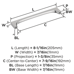 192mm Merced Cabinet Pull, Polished Nickel Alt 1 - Image