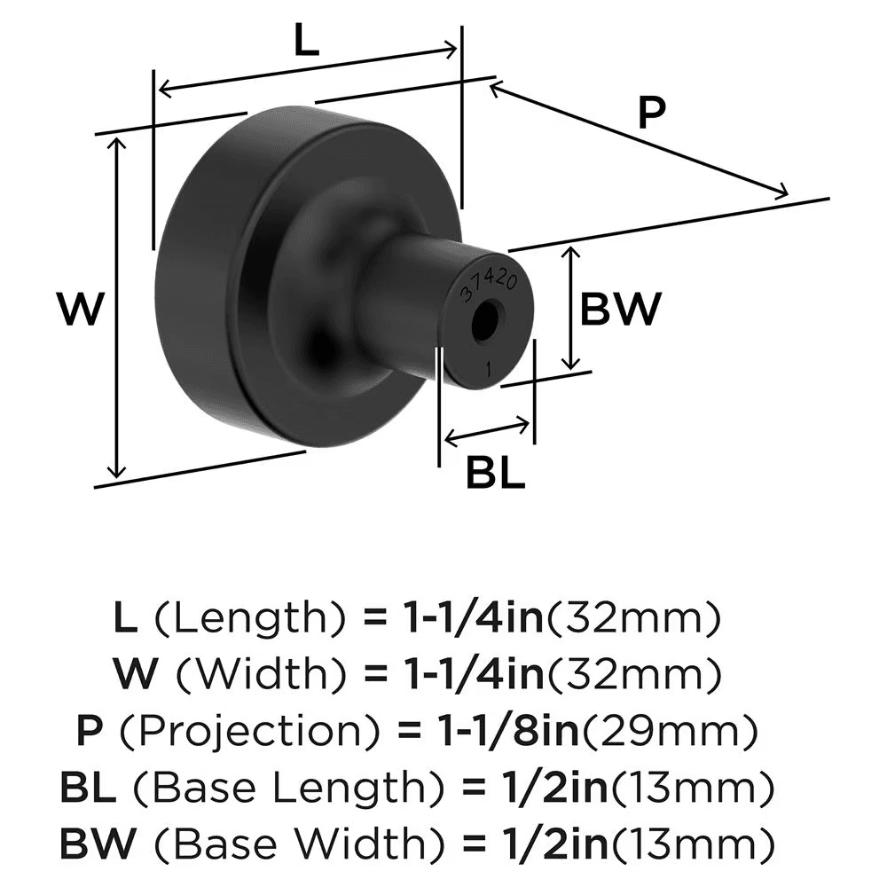 1-1/4" Merced Cabinet Knob, Matte Black Alt 1 - Image