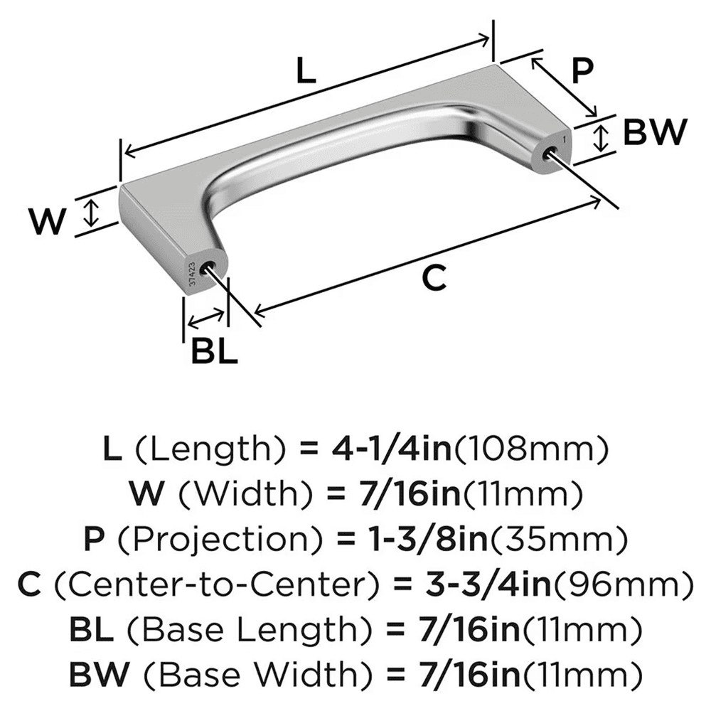 96mm Merced Cabinet Pull, Polished Chrome Alt 1 - Image