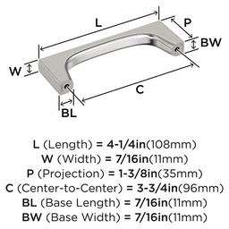 96mm Merced Cabinet Pull, Satin Nickel Alt 1 - Image