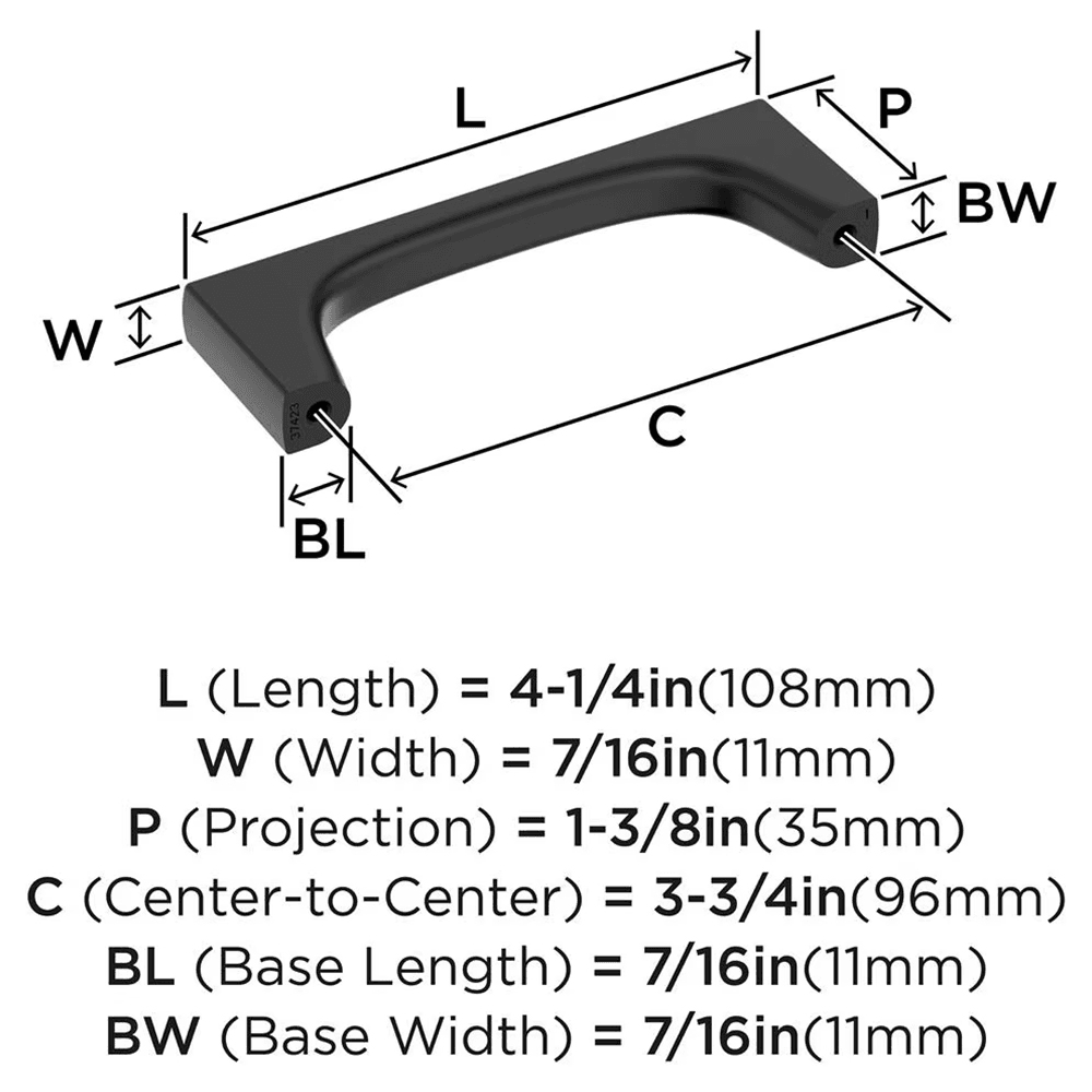 96mm Merced Cabinet Pull, Matte Black Alt 1 - Image