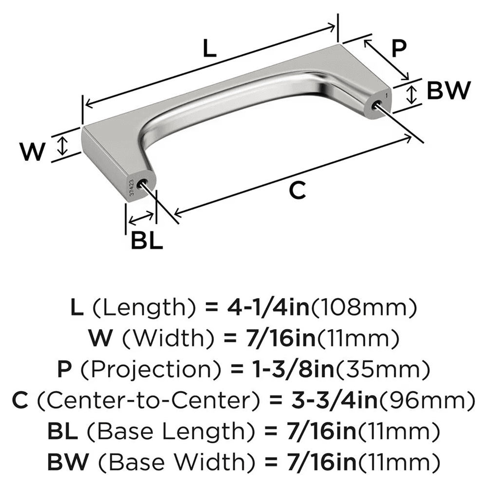 96mm Merced Cabinet Pull, Polished Nickel Alt 1 - Image
