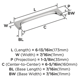 160mm Merced Cabinet Pull, Polished Nickel Alt 1 - Image